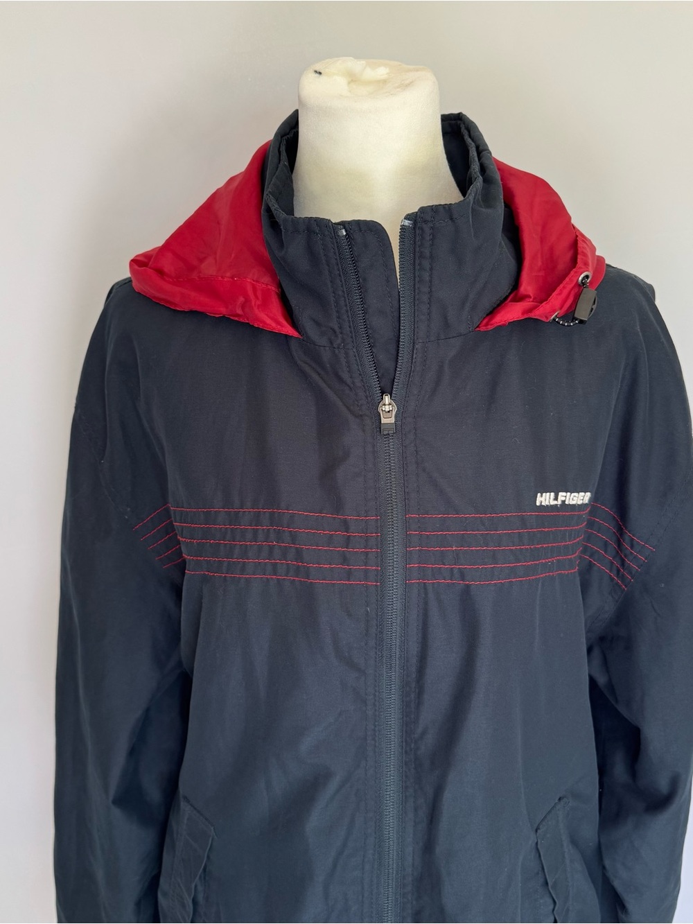 Tommy Hilfiger Navy Jacket with Red Hood & Stitching